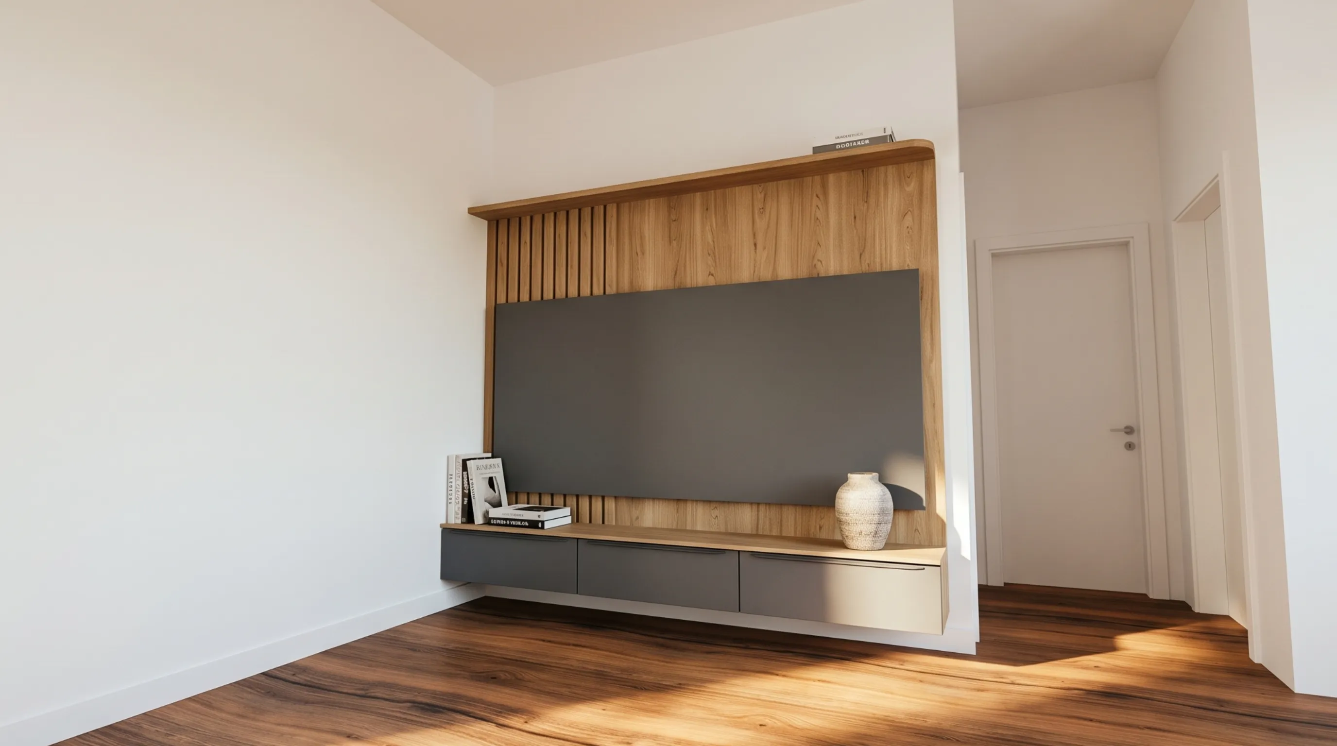 Render de painel planejado para sala